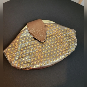 Vintage Copper‎ Bronze Gold Metallic Leather Grommet Purse Bag